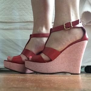 J.Crew Red Leather Wedges Size 7